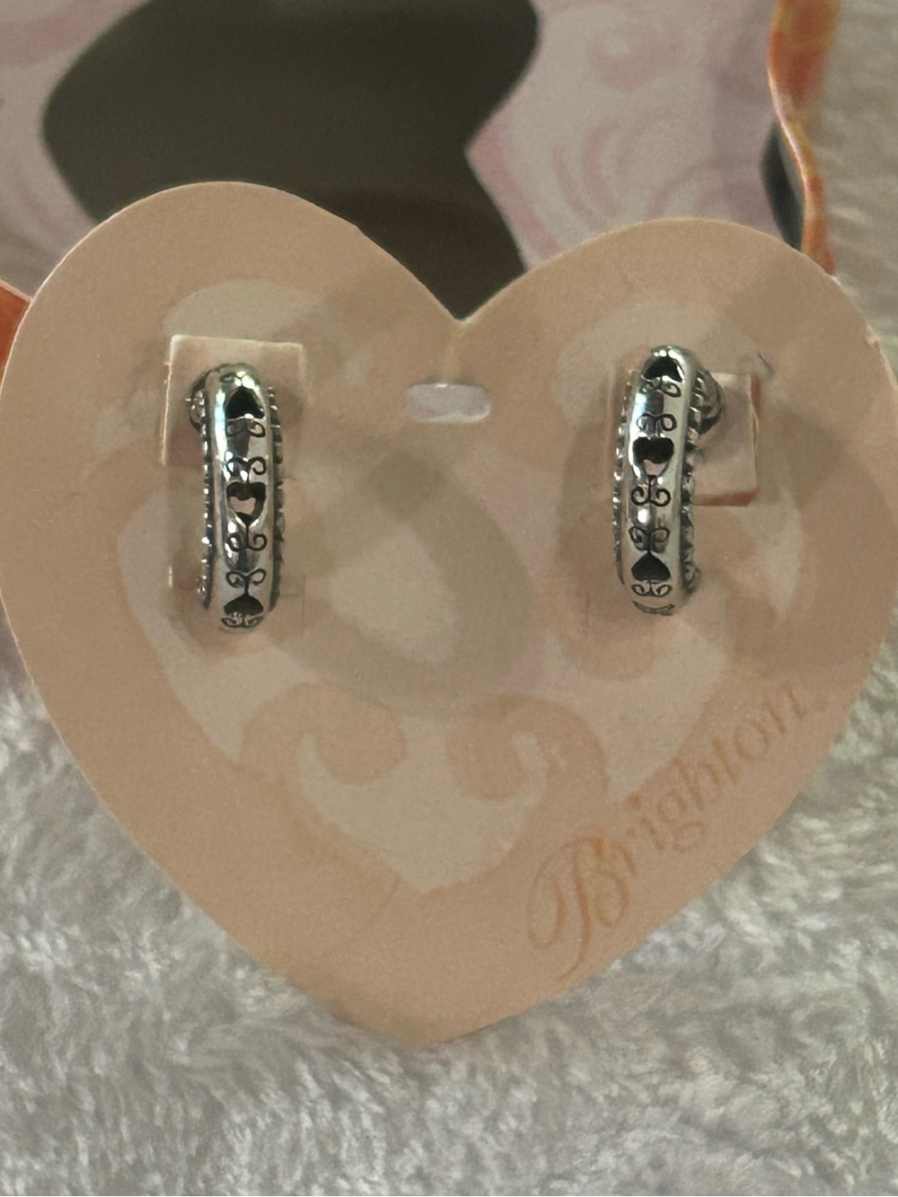 Vintage Brighton Silver-Plated Heart & Scroll Post Hoop Earrings
